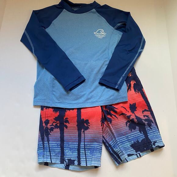 Cat & Jack Rash Guard & Palm Tree Swim Bottoms Trunks Set - Picture 1 of 3
